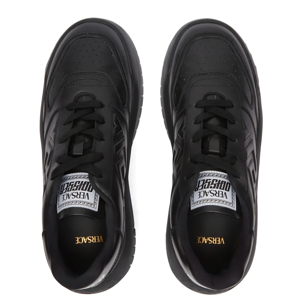 Versace Odissea Greca Black Leather Low Top Sneakers (Unisex) WMNS 9 Men's US 7 - Picture 2 of 12